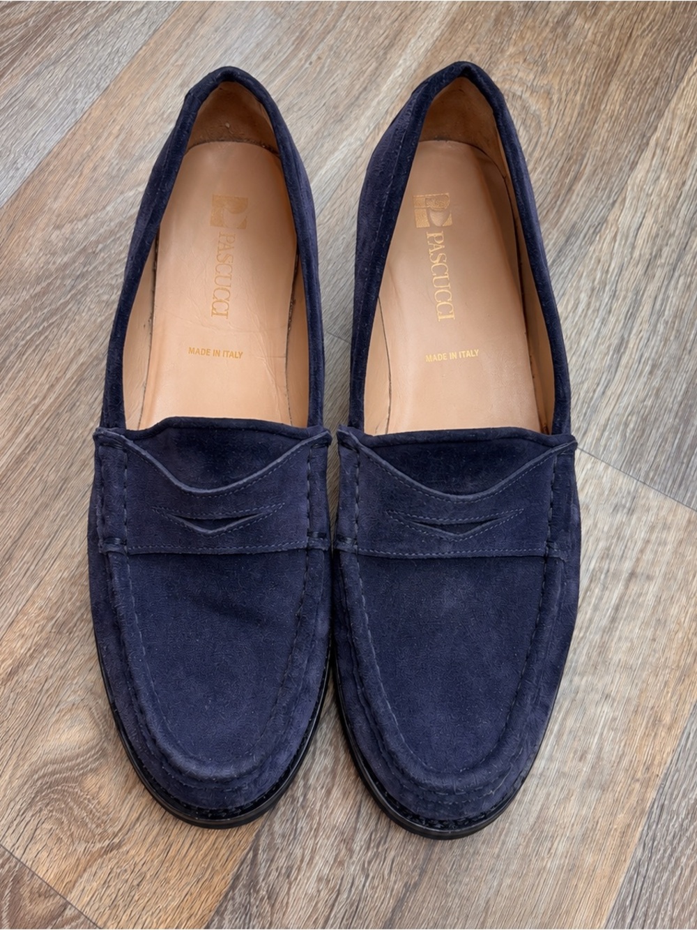Pascucci Navy Suede Penny Loafers Women's EU 38.5 Made in Italy Lug Sole Slip On